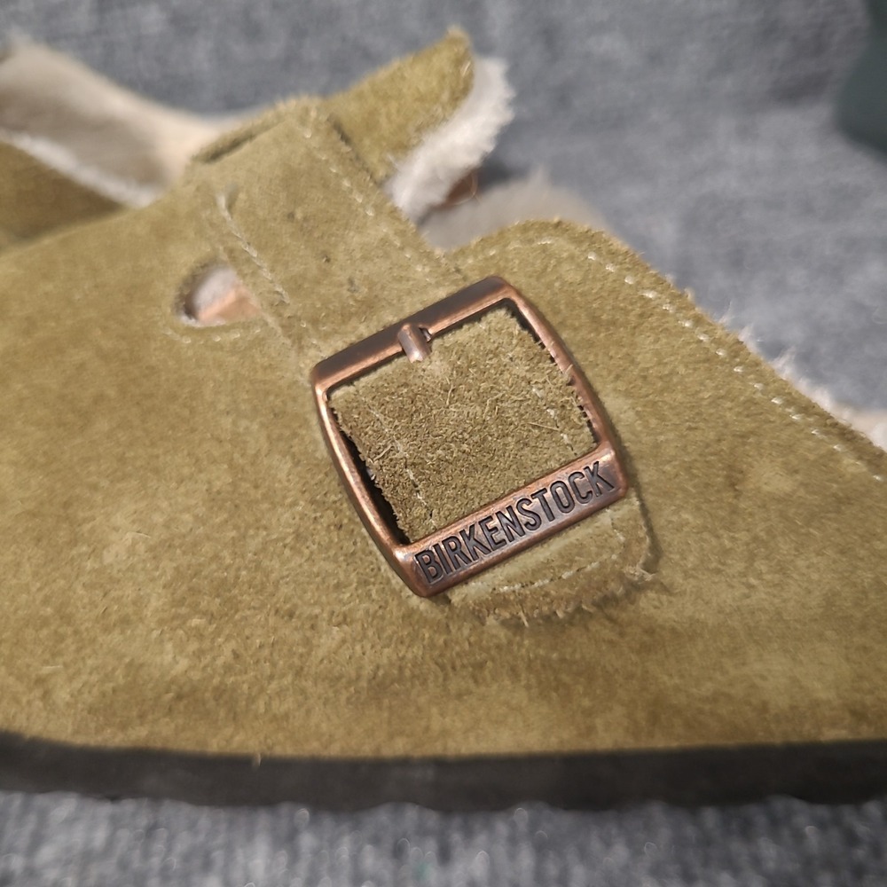 Birkenstock Boston Shearling Clogs EU 41 /Ladies 10 Sage Green Suede Shoes Mules - Picture 13 of 16